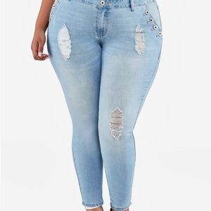Plus size High waist  light blue skinny jeans